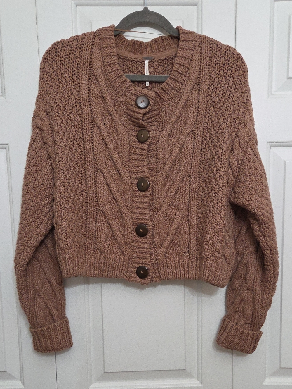 Free People Bonfire Cable Knit Cardigan Button Up Sweater/ Large